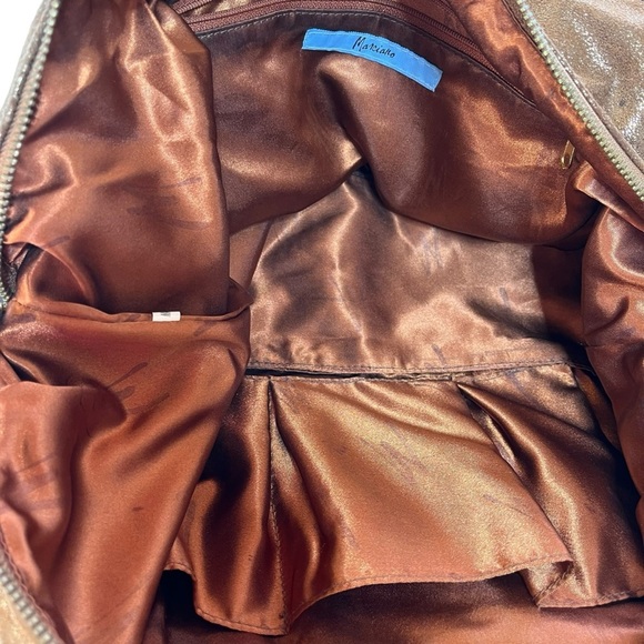 MARCIANO Metallic Brown Kid Skin and Leather Satchel Shoulder Bag Purse PreOwned - Picture 2 of 10